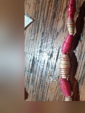 African Handcrafted Red and Cream Beaded Necklace